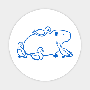 Capybara chilling with Ducks in blue ink Magnet